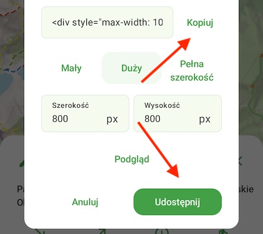 Możesz skopiować kod HTML lub kliknąć Udostępnij, aby wysłać go sobie, na przykład e-mailem.