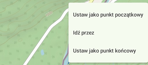Przytrzymaj palec na mapie i wybierz punkty trasy