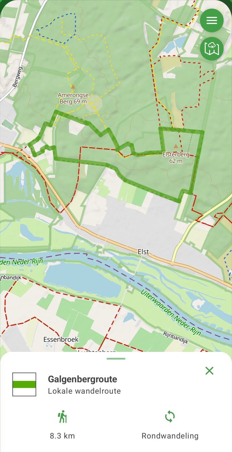 Scherm van OntdekRoute: de Galgenbergroute met lengte en type route