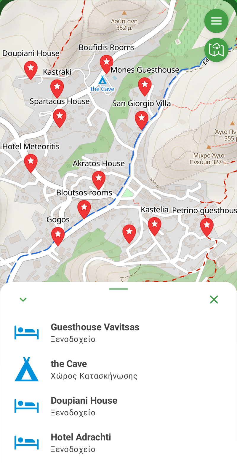 Οθόνη του ΑνακάλυψεΜονοπάτι: χάρτης με ξενοδοχεία και ξενώνες κοντά στα Μετέωρα