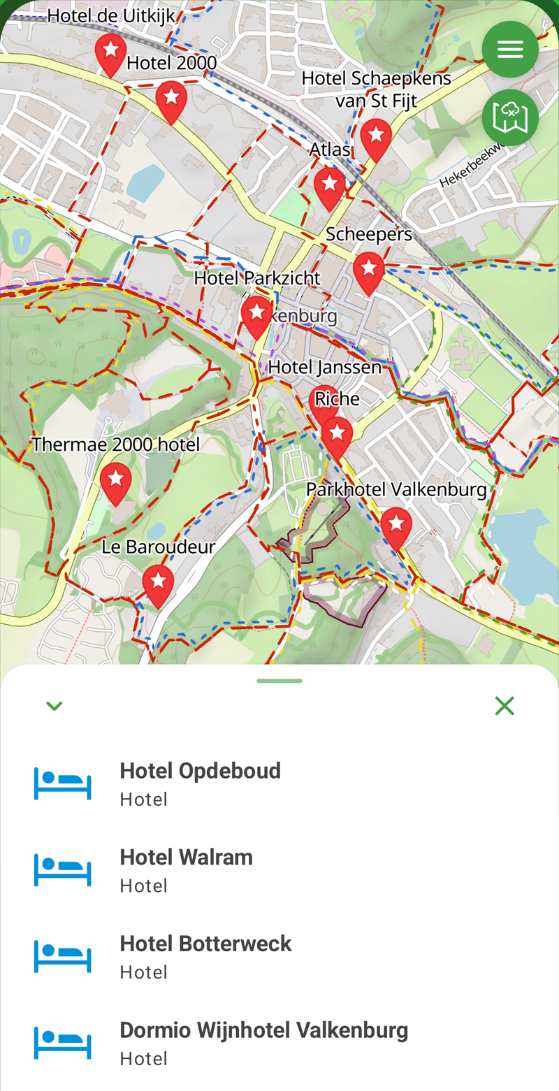 Scherm van OntdekRoute: kaart met hotels in de buurt in Valkenburg
